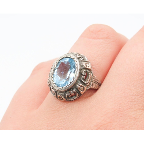 55 - Sky Blue Topaz Single Stone Ring Bezel Set Mounted on Gold Set Silver Band Ring Size O