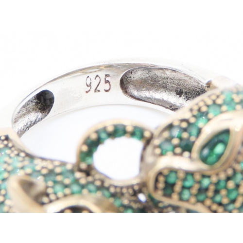 58 - Silver Twin Panther Motif Gemstone Set Ring with Silver Gilt Decoration Attractively Detailed Ring S... 