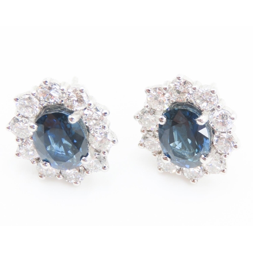 62 - Pair of Sapphire and Diamond Set Lady Diana Cluster Earrings Mounted in Platinum Total Sapphire Cara... 