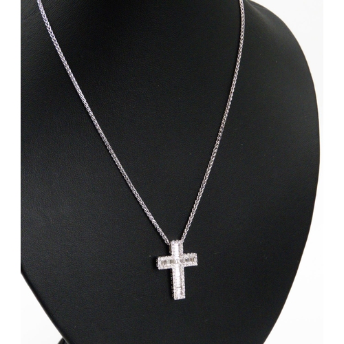 63 - Baguette and Round Cut Diamond Set Cross Pendant Mounted in 18 Carat White Gold 2.5cm High Further S... 