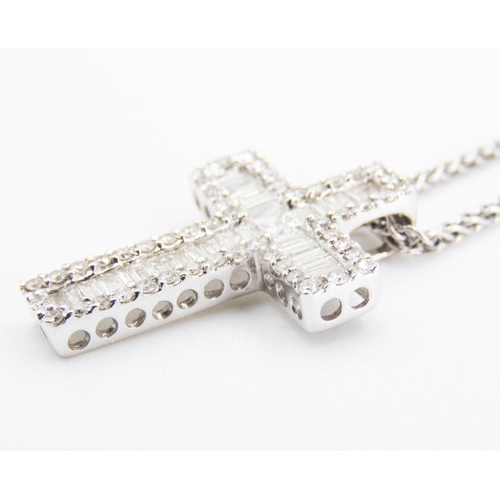 63 - Baguette and Round Cut Diamond Set Cross Pendant Mounted in 18 Carat White Gold 2.5cm High Further S... 