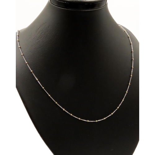 7 - 18 Carat White Gold Chain Necklace with 18 Carat Yellow Gold Beads and Clasp 48cm Long