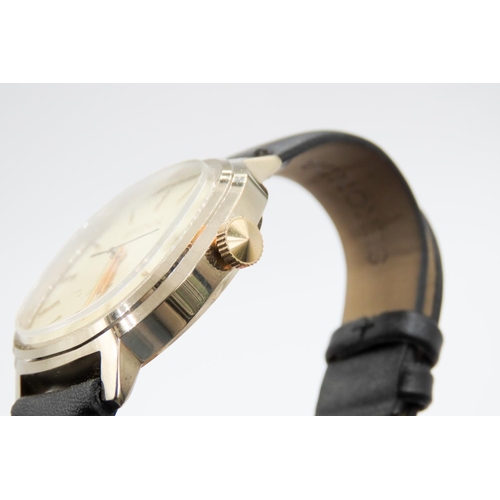 70 - Sekonda 17 Jewel Gold Tone Case Gentlemans Watch Date Aperture  Black Leather Strap Champagne Dial w... 