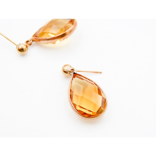 73 - Pair of Facet Pear Cut Citrine Set Ladies Drop Earrings Set in 9 Carat Yellow Gold 2cm High