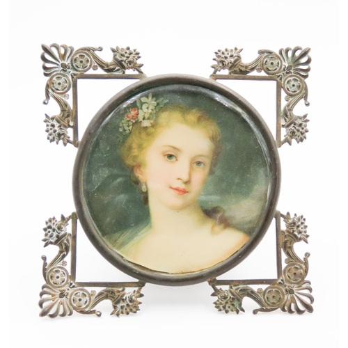 82 - Miniature Portrait Set in Detailed Frame 11cm by 11cm