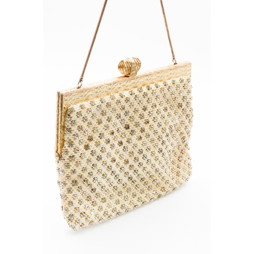 84 - Rhinestone Decorated Mesh Ladies Evening Cocktail Purse with Gold Detailing Continental Containing M... 