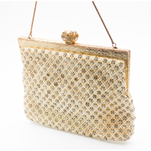 84 - Rhinestone Decorated Mesh Ladies Evening Cocktail Purse with Gold Detailing Continental Containing M... 