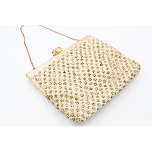 84 - Rhinestone Decorated Mesh Ladies Evening Cocktail Purse with Gold Detailing Continental Containing M... 