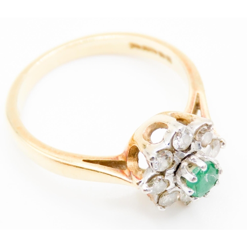 88 - Emerald and Diamond Set Ladies Cluster Ring Mounted on 18 Carat Yellow Gold Ring Size L