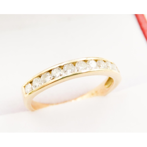 90 - Channel Set Round Cut Diamond Half Eternity Ring Mounted in 18 Carat Yellow Gold Ring Size L Total D... 