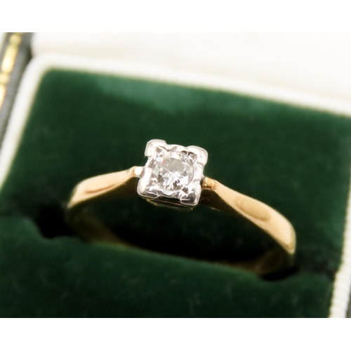 91 - Diamond Solitaire Ring Rubover Setting Mounted in Platinum Set on 18 Carat Yellow Gold Band Ring Siz... 