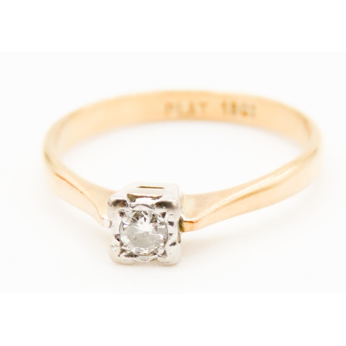 91 - Diamond Solitaire Ring Rubover Setting Mounted in Platinum Set on 18 Carat Yellow Gold Band Ring Siz... 