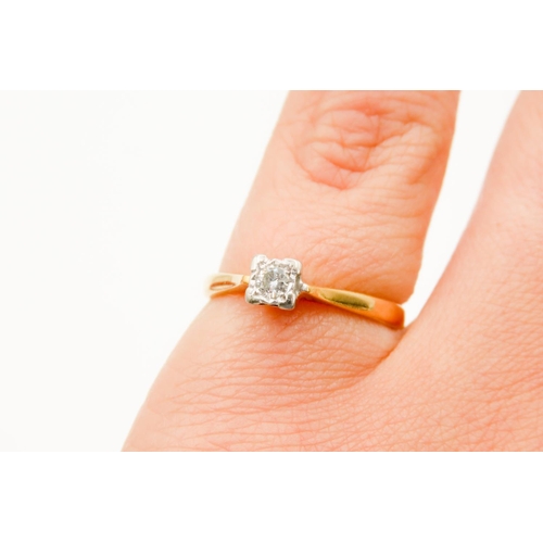 91 - Diamond Solitaire Ring Rubover Setting Mounted in Platinum Set on 18 Carat Yellow Gold Band Ring Siz... 