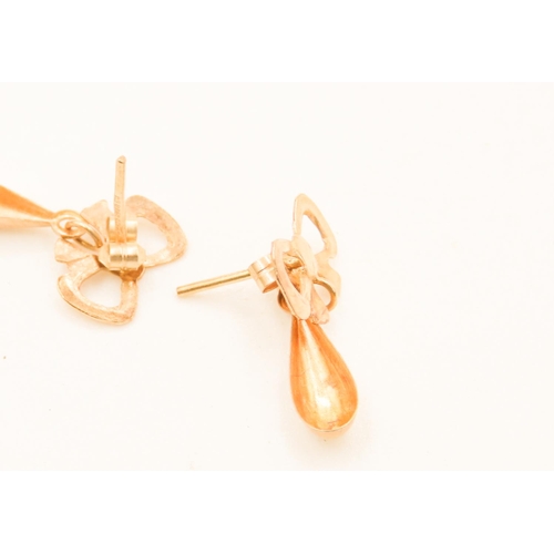 93 - Pair of 9 Carat Yellow Gold Bow Motif Drop Earrings Each 2cm Drop