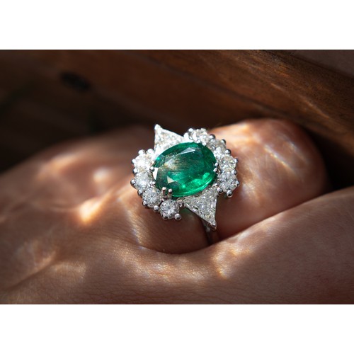 254 - Emerald Centre Stone Ring Set in Platinum Diamond Set Surround Further Diamonds Set to Shoulders Tot... 