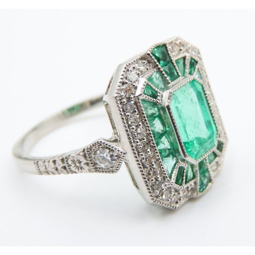 151 - Emerald and Diamond Set Ladies Panel Form Ring Mounted in Platinum Ring Size N Total Emerald Carat W... 