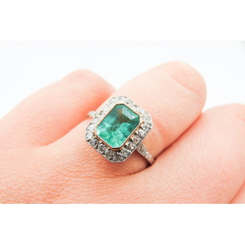 61 - Antique Art Deco 2.5 Carat Columbian Emerald Bezel Set Centre Stone Ring Set in 18 Carat Yellow Gold... 