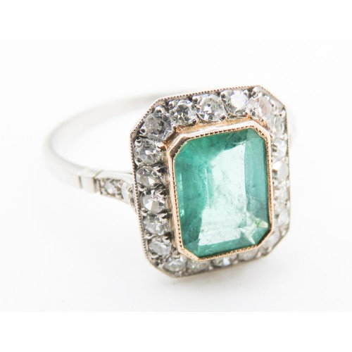 61 - Antique Art Deco 2.5 Carat Columbian Emerald Bezel Set Centre Stone Ring Set in 18 Carat Yellow Gold... 