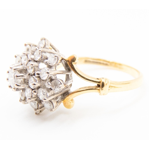 1 - Finely Detailed Diamond Set Ladies Cluster Ring Mounted in 18 Carat Yellow Gold Ring Size M