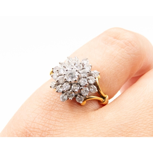 1 - Finely Detailed Diamond Set Ladies Cluster Ring Mounted in 18 Carat Yellow Gold Ring Size M