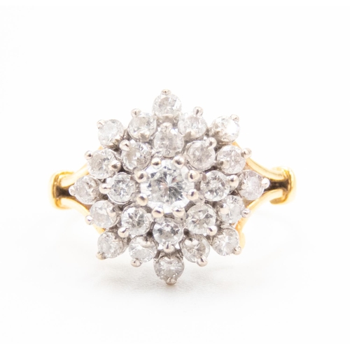 1 - Finely Detailed Diamond Set Ladies Cluster Ring Mounted in 18 Carat Yellow Gold Ring Size M