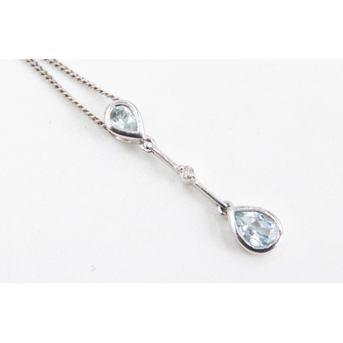 10 - Bezel Set Pear Cut Aquamarine and Diamond Set Pendant Mounted in 9 Carat White Gold 2.5cm High Furth... 