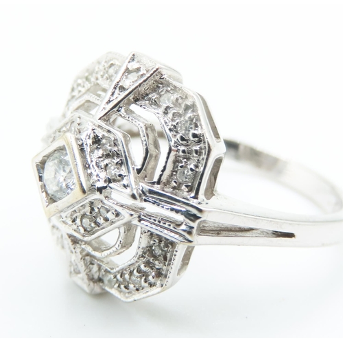 100 - Diamond Set Geometric Form Ladies Cluster Ring Set in 18 Carat White Gold Ring Size N Total Diamond ... 