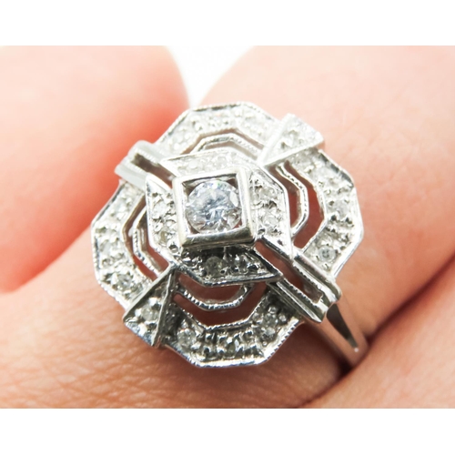 100 - Diamond Set Geometric Form Ladies Cluster Ring Set in 18 Carat White Gold Ring Size N Total Diamond ... 