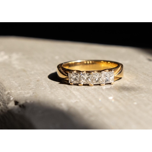 105 - Diamond Four Stone Square Cut Trellis Set Ring Mounted in 18 Carat Yellow Gold Ring Size M