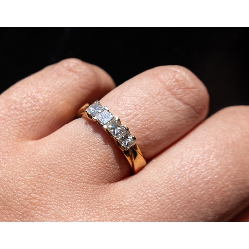 105 - Diamond Four Stone Square Cut Trellis Set Ring Mounted in 18 Carat Yellow Gold Ring Size M