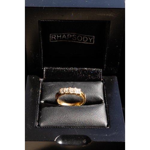 105 - Diamond Four Stone Square Cut Trellis Set Ring Mounted in 18 Carat Yellow Gold Ring Size M