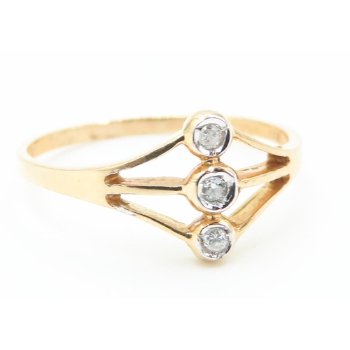 106 - Diamond Three Stone Ring Set in 18 Carat Yellow Gold Band Ring Size L and a Half