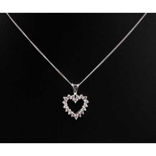 11 - Diamond Set Heart Form Pendant Mounted in 18 Carat White Gold 2cm High Further Set on 18 Carat White... 