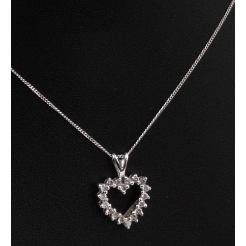 11 - Diamond Set Heart Form Pendant Mounted in 18 Carat White Gold 2cm High Further Set on 18 Carat White... 