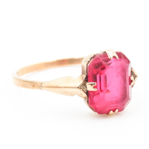 111 - Ruby Set Single Stone Ring Mounted in 9 Carat Yellow Gold Ring Size Q