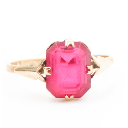 111 - Ruby Set Single Stone Ring Mounted in 9 Carat Yellow Gold Ring Size Q