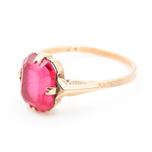 111 - Ruby Set Single Stone Ring Mounted in 9 Carat Yellow Gold Ring Size Q