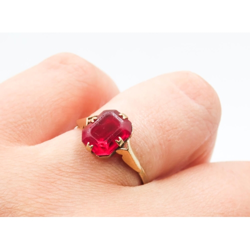 111 - Ruby Set Single Stone Ring Mounted in 9 Carat Yellow Gold Ring Size Q