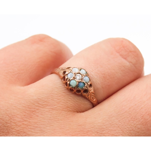 112 - Opal and Gemstone Set Cluster Ring Mounted in 9 Carat Rose Gold Ring Size P