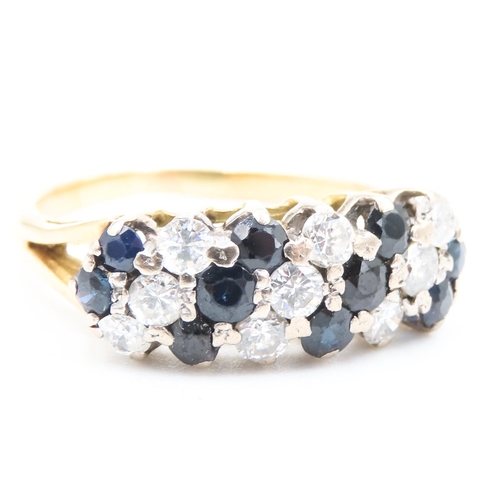 114 - Sapphire and Diamond Set Nineteen Stone Cluster Ring Set in 18 Carat Yellow Gold Ring Size T