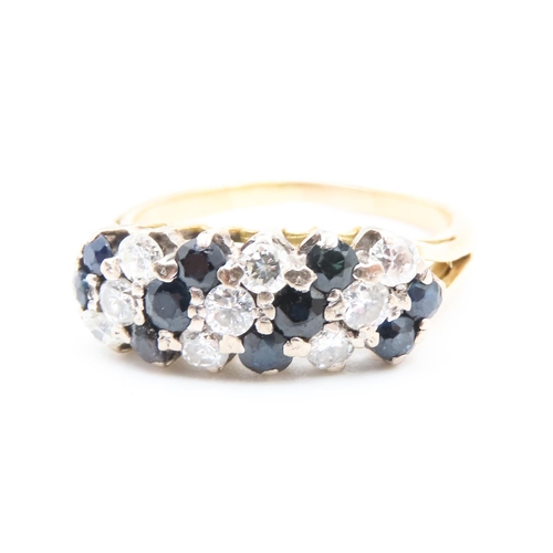 114 - Sapphire and Diamond Set Nineteen Stone Cluster Ring Set in 18 Carat Yellow Gold Ring Size T