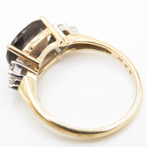 115 - Facet Cut Smoky Quartz Ring Mounted in 14 Carat Yellow Gold Further Diamonds Set to Shoulders Ring S... 