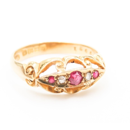 116 - Antique Ruby Three Stone Ring Mounted in 18 Carat Yellow Gold Further Diamond Insets Ring Size P and... 