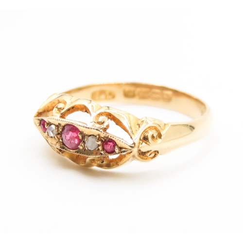 116 - Antique Ruby Three Stone Ring Mounted in 18 Carat Yellow Gold Further Diamond Insets Ring Size P and... 