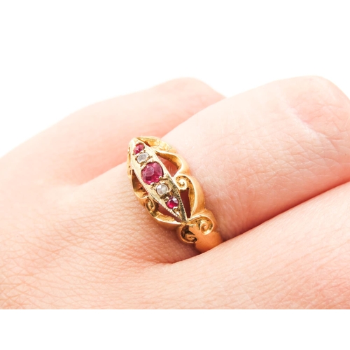 116 - Antique Ruby Three Stone Ring Mounted in 18 Carat Yellow Gold Further Diamond Insets Ring Size P and... 