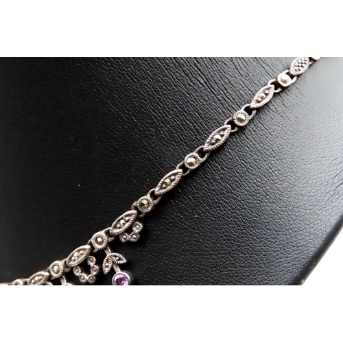 117 - Antique Austrian Amethyst and Marcasite Set Ladies Fringe Necklace Set in Silver Attractively Detail... 