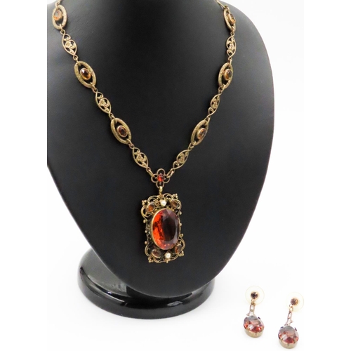 123 - Cognac Citrine and Seed Pearl Set Bespoke Necklace 40cm Long with Matching Earrings 5cm Drop Attract... 