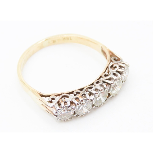 125 - Antique Five Stone Diamond Ring Mounted in 18 Carat Yellow Gold Finely Detailed Ring Size Q