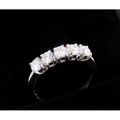 126 - Diamond Five Stone Ring Mounted in 18 Carat White Gold Ring Size M and a Half