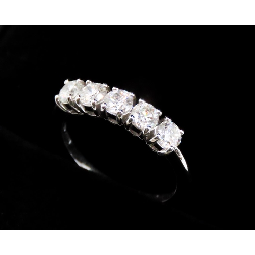 126 - Diamond Five Stone Ring Mounted in 18 Carat White Gold Ring Size M and a Half